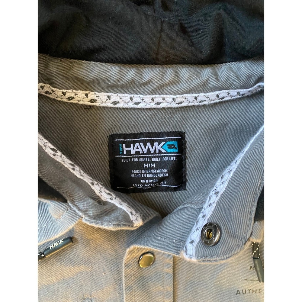Tony Hawk Hooded Chore Jacket Snap Front Gray Work Shirt Medium Skater Indie 90s - Picture 5 of 9